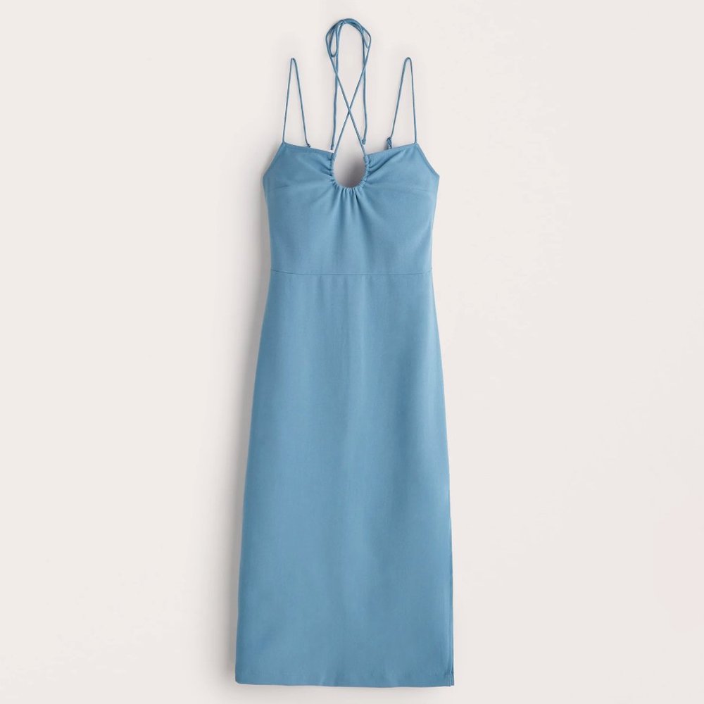 Abercrombie Strappy Halter Midi Dress Blue